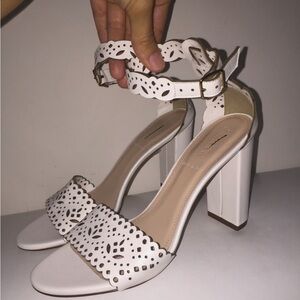 J. Crew White Cutout Block Heel Sandals